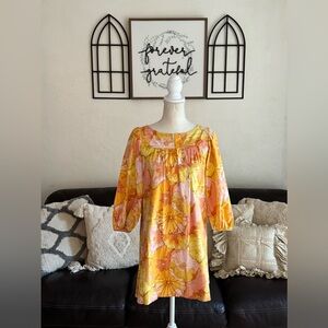 Vintage Tracy Feith “Laugh In” Dress Floral Print Boho Summer Beach Coastal Fun
